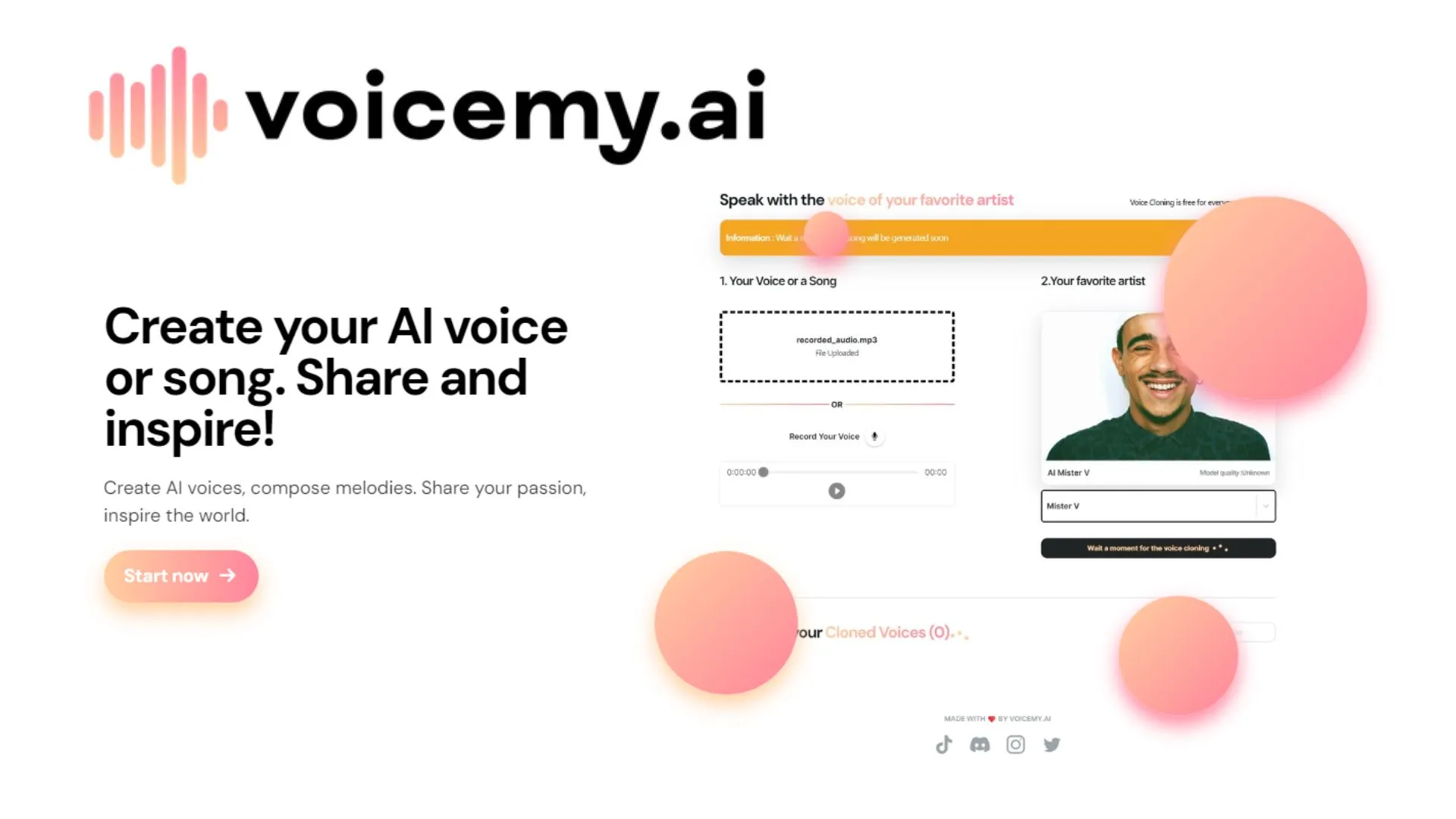 Voicemy.ai créez votre voix et vos chanson avec l'IA